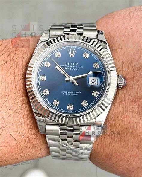 rolex diamond blue face|Rolex datejust 41mm diamond bezel.